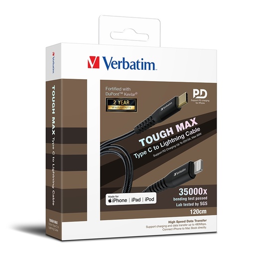 [A/VB/66048] Verbatim Sync & Charge Tough Max Type C to Lightning Cable (120cm)